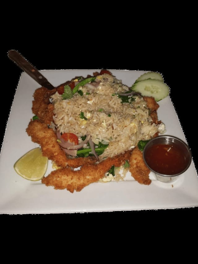 Deep Fried Battered Prawns Fried Rice.