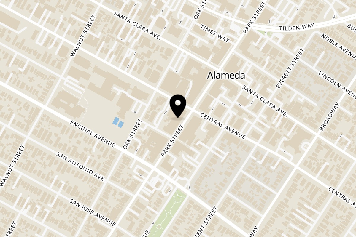 Map showing the location of Spice I Am on 1353 Park St in Alameda